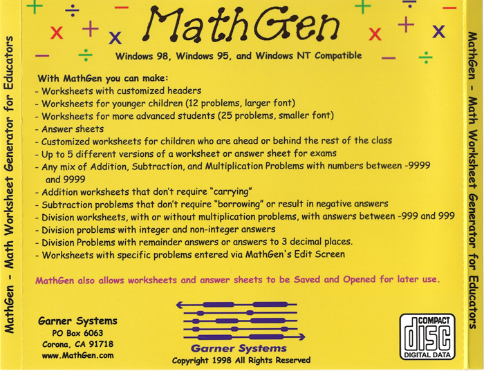 MathGen CD Back Cover with Functionality