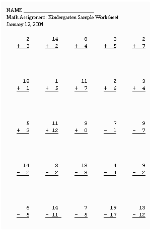 Kindergarten Sample Math Worksheet